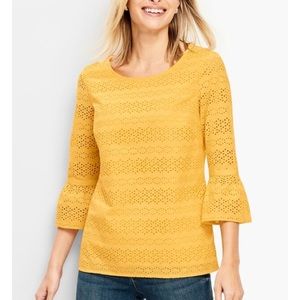 Talbots Eyelet Flounce-Sleeve Yellow Top